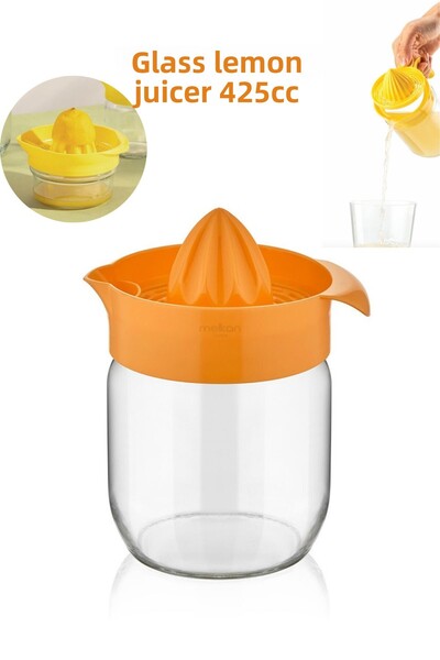 Melkan Home 425ml Orange Glass Lemon and Citrus Juicer - Orange Juicer