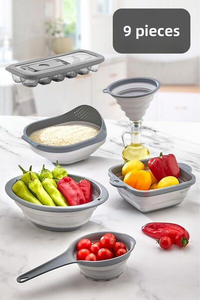 HOMENIVA طقم مهر مطبخ أكورديون مكون من 6 قطع - رمادي قابل للطي