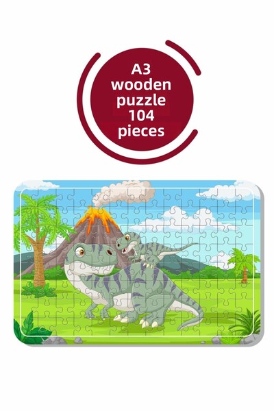 Baskı Atölyesi لغز خشبي لطيف للديناصور وطفله A3 مكون من 104 قطعة