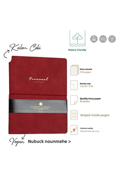 Victoria's Journals Kuka Vegan Leather Elastic Covered Planner Striped Notebook 15x21 Cm (a5) Red