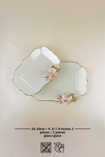 Glore Dolmabahce Lotus Cream 2-Piece Glass Boat Plate Set