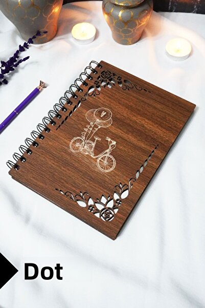 markcat دفتر ملاحظات على شكل دراجة بغطاء خشبي - دفتر ملاحظات منقط - 60 ورقة (...