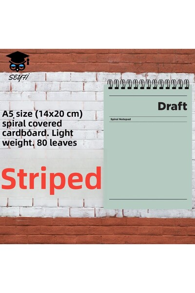 SEYFİKİRTASİYE A5 14x20 см, линии, 80 листа, отварящ се отгоре, картонена кор...
