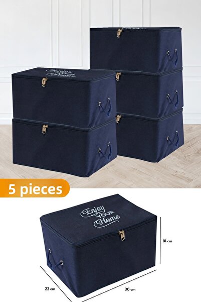 Serstil 5 Bucuri - Dimensiune Mini Scurtă Bleumarin cu Detaliu Imprimare 30 X 22 X 18 Cm