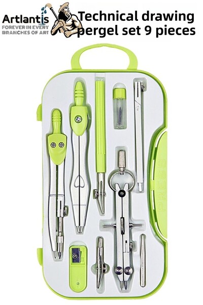 Artlantis Colorful Metal Compass Set 9 Pieces 1 Piece Technical Drawing Compa...