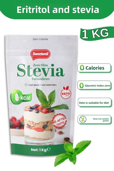 Sweetwell زيرو سليم ستيفيا وإريتريتول مُحلي 1 كجم خالي من السكر، 0 سعرات حرار...