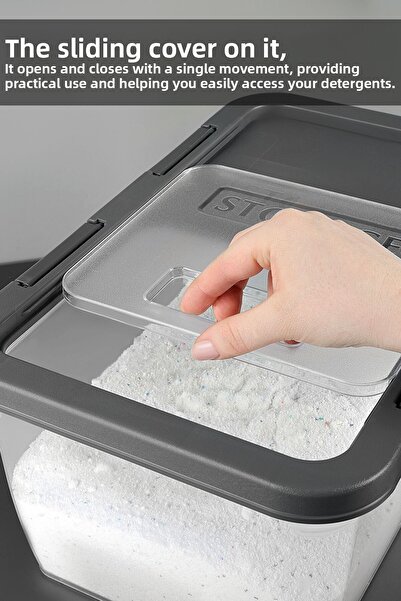 Meleni Home صندوق تخزين المنظفات المكون من قطعتين - غطاء منزلق قابل للقفل، حاوية منظف مسحوق اللوحي، 10 لتر، رمادي