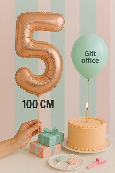 hediyeofisi بالون فويل 5 أرقام بالون هيليوم 100 سم لون وردي - بالون 5 سنوات -...