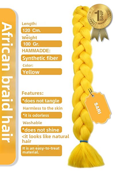 KONAK PERUK Африканска плетена жълта синтетична нишка - за раста и бокс плитки