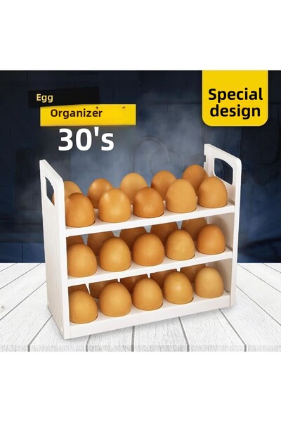 Mutfak Köşesi Katkat Egg Holder, Egg Organizer Refrigerator Egg Holder Organizer 30-Piece 3-Tier Shelf Egg Holder