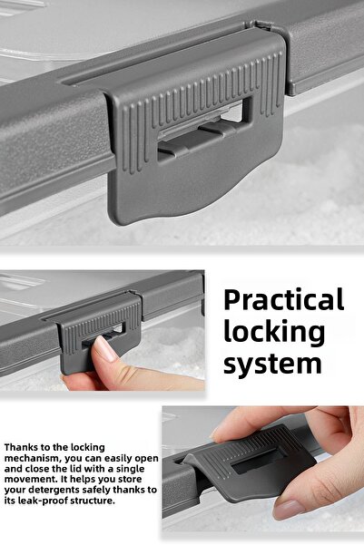 Meleni Home صندوق تخزين المنظفات المكون من قطعتين - غطاء منزلق قابل للقفل، حاوية منظف مسحوق اللوحي، 10 لتر، رمادي