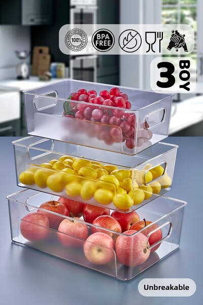 HOMENIVA 3 Size Transparent Refrigerator and Cabinet Organizer - Unbreakable Ultra Sturdy