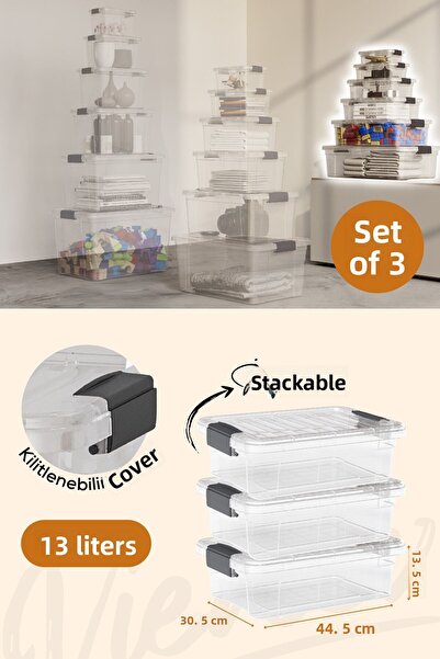 Vienev 3-Piece 13 Liter Storage and Supply Box with Lock Lid 33105