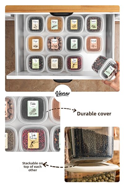 Vienev 6-Piece Peggy Square Food Storage Container with Colored Labels 2x (0.55 Liters, 1.2 Liters, 1.75 Liters) White