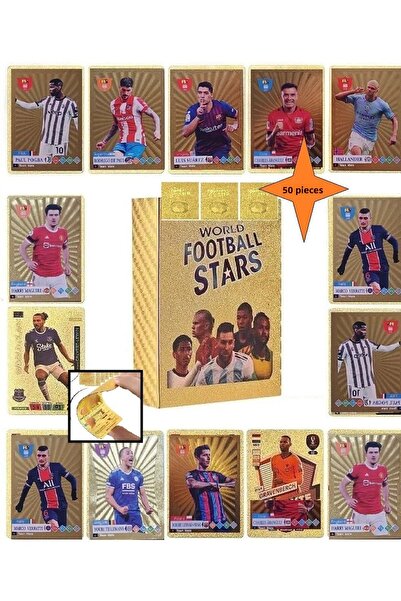 OYUNCAKSAHİLİ Football 50 Pieces Metalic Tilts Ripstop 3d Soccer Player Cards Gold Pogba Game Card 50 Pieces Gold Pack