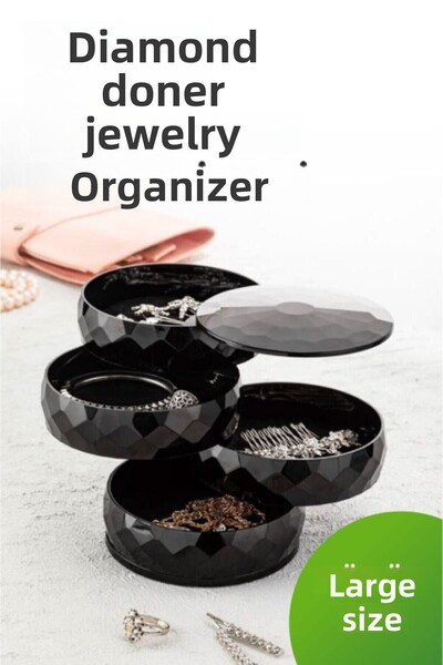 Vienev منظم مجوهرات اسطواني قابل للدوران مكون من 4 طبقات من الماس الأسود