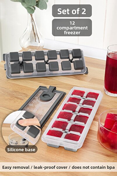 Meleni Home 2 Pieces Silicone Push-Pull Ice Tray - 12-Cup Non-Stick Silicone ...