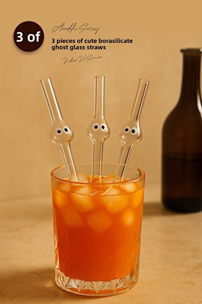 Anadolu Saray 3Pcs Cute Borosilicate Ghost Glass Straws Clear Glass Straws | ...