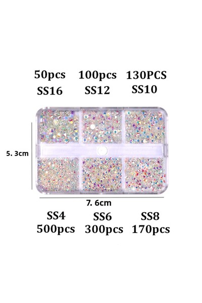 Choice Transparent AB 6Girds Box SS4-SS16 Colorful Non Hotfix Rhinestones Fla...