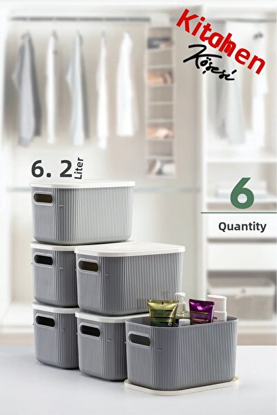 Mutfak Köşesi Terra 6 Pieces 6.2 Liter Organizer Box with Lid, Decorative Storage Box