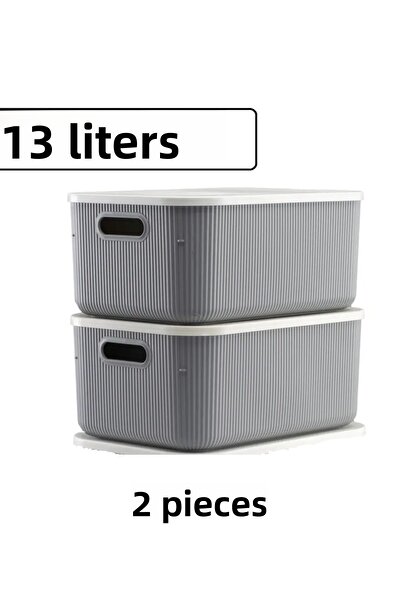 Bayev قطعتين صندوق هواية رمادي سعة 13 لتر - صندوق تخزين ألعاب منظم لرياض الأطفال مع غطاء