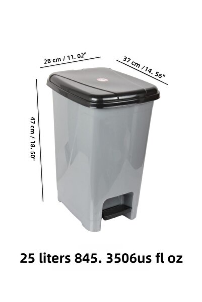 Meleni Home 25 Liter Pedal Grey Bathroom Kitchen Trash Can Black Lid Slim Pedal Trash Can