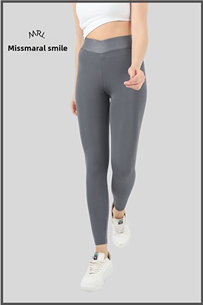 missmaral Women's High Waist Ankle Length Leggings Anthracite Special Production Cross Belt Detailed 11011