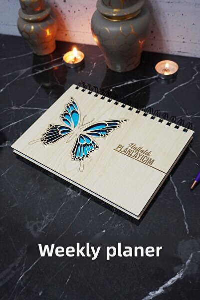 markcat دفتر خطط خشبي بنمط الفراشة الملونة - مقاس A5 - مخطط أسبوعي