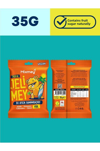 mixmey Jelimey Tropik 12 Pieces X 35 Gr |   Gelatin-Free, Preservative-Free Tropical Flavor Gummy Bear |   Teddy Bear