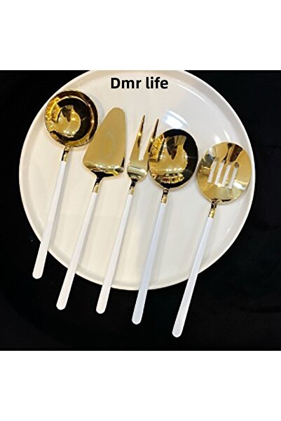 Demir Çeyiz Dmr Life 5 Piece Titanium Gold White Sauce Serving Set (Small Size)