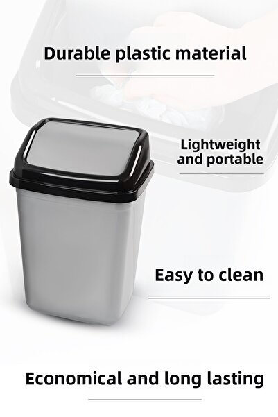 Meleni Home 10 Liter Plastic Trash Can with Lid - Home Office Bathroom Kitchen Trash Can Gray