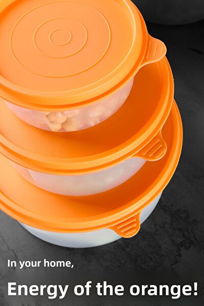 Meleni Home Orange Food Storage Set of 14 - Round Food Container 8X250 4X600 2X1200Ml Organizer Organizer