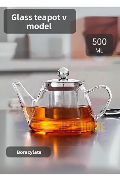 Jet's Home إبريق شاي زجاجي بوروسيليكات 500 مل - شاي أعشاب موديل V، مصفاة فولا...