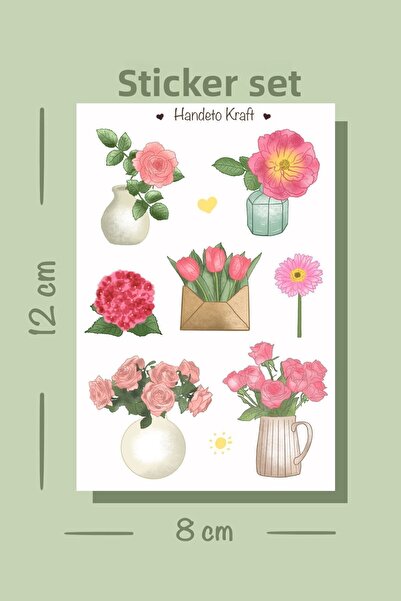 Handeto Kraft مجموعة ملصقات الزهور الوردية، مقاس 8 × 12 سم، ملصق، مجلة رصاصة، مجلة، بوجو، سجل القصاصات، مجمعة، ملصق