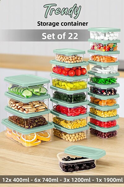 Meleni Home Microwaveable Rectangular Food Container Set of 22 Green
