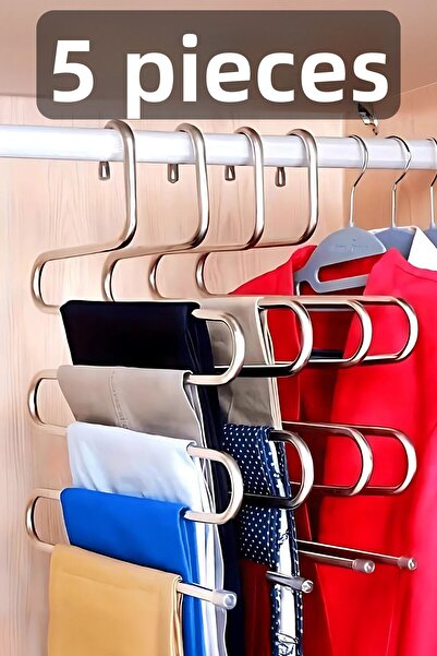 Fesya Home 5 bucăți cu 5 niveluri pentru pantaloni și șaluri din metal, pentru interiorul dulapului, pentru eșarfe, cu mai multe umerase