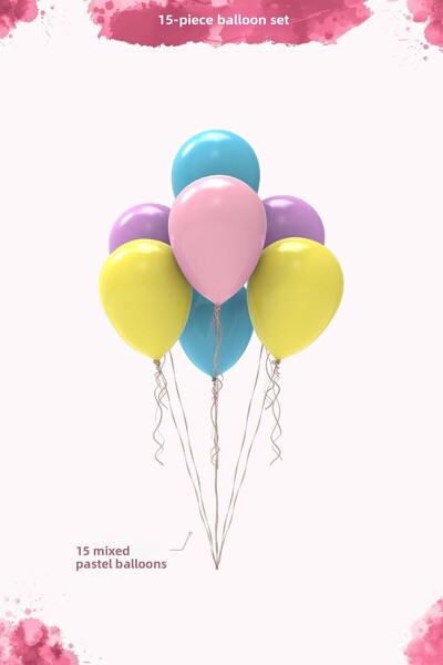 Hey Parti Unicorn Patterned Pastel Balloon - 15 Pieces Mix