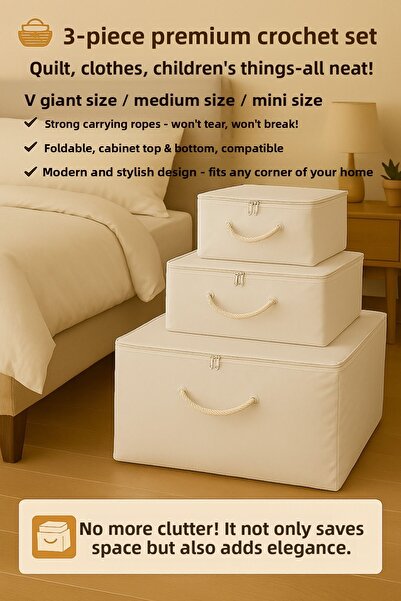 HİG HOME Set de 3 saci de dimensiuni gigantice, dimensiuni mari, dimensiuni mini Depozitare practică și elegantă, soluție funcțională