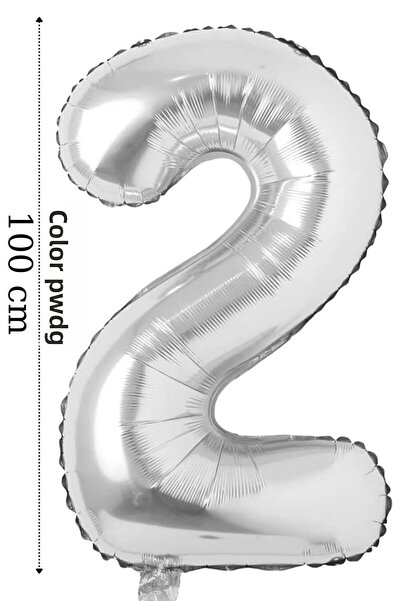 renk party Foil Balloon 2 Number Helium Balloon 100 cm Silver Color - 2 Years...