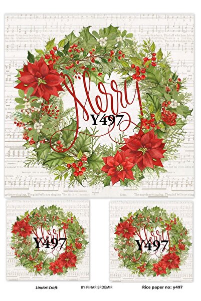 LİNEART Lineart Christmas Pattern Brass Decopage Paper No:Y497- 29X42Cm