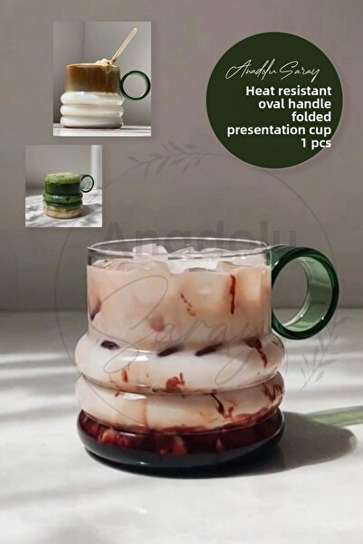 Anadolu Saray Heat Resistant Oval Cup - Coffee and Presentation Layer, Borosilicate Handle