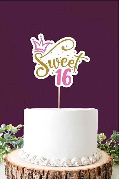 neşeli günlerim Sweet 16 Ροζ-χρυσό Στολίδι Τούρτας *χοντρό χαρτί