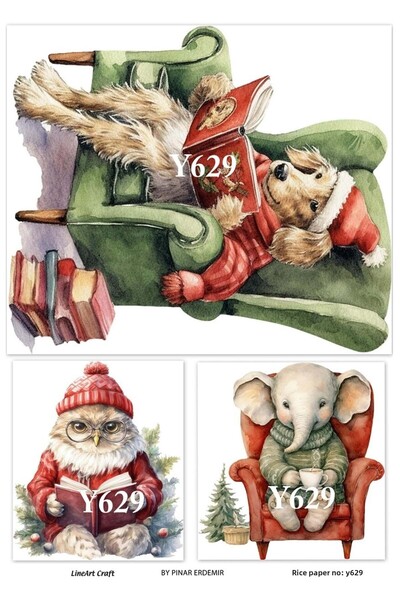 LİNEART Y629 ديكوباج نحاسي بتصميم حيوانات شتوية على شكل بومة وكلب - 30x42