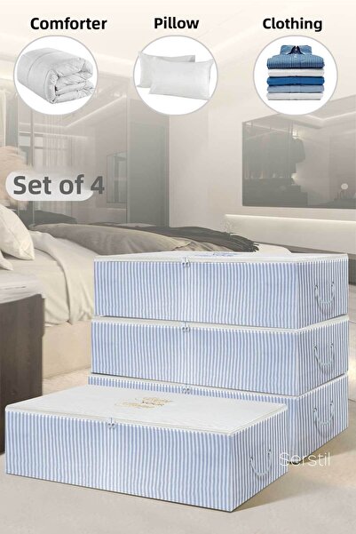 Serstil 4 Bucuri - Geanta de depozitare cu dungi albastre Mega Size Sub Baza ...