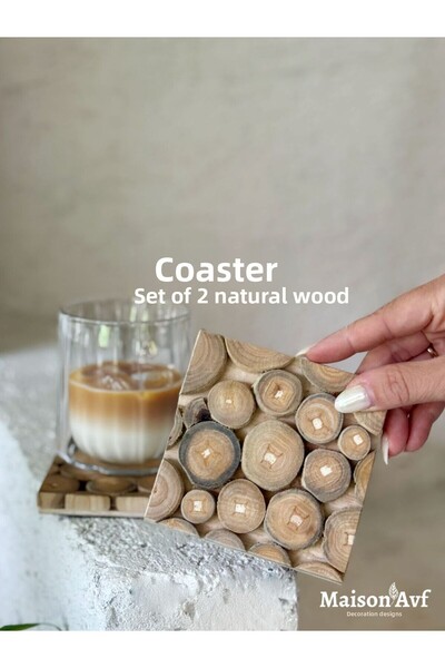 Maison Avf Set of 2 Square Natural Wooden Coasters