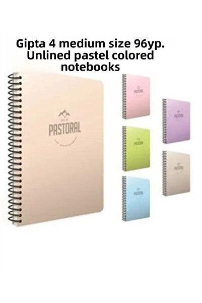 Gıpta الرعوية متوسطة الحجم 96yp. 4 دفاتر ملاحظات ملونة بألوان الباستيل بدون خطوط