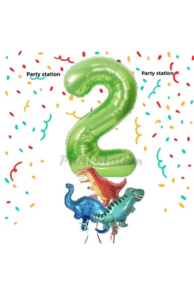 Parti Station بالون رقم اللون الأخضر، حجم صغير، بالون ديناصور بعمر سنتين، مجم...