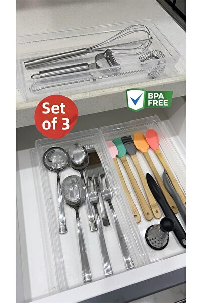 Bayev 3 τεμάχια Bade XL Συρταριέρα & Organizer μαχαιριών & μαχαιροπήρουνων - Κουτί οργάνωσης σπάτουλας