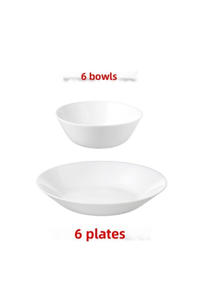 IKEA 6 Pieces Dinner Plate - Diameter 20 cm and Diameter 15 cm Bowl Tempered Glass