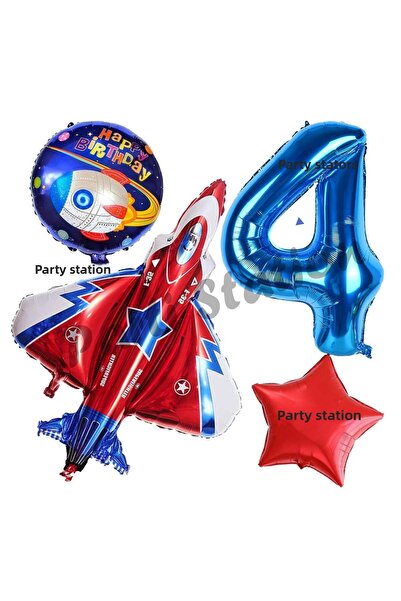 Parti Station مجموعة صاروخ وبالونات لمفهوم الفضاء لعيد الميلاد بعمر 4 سنوات -...